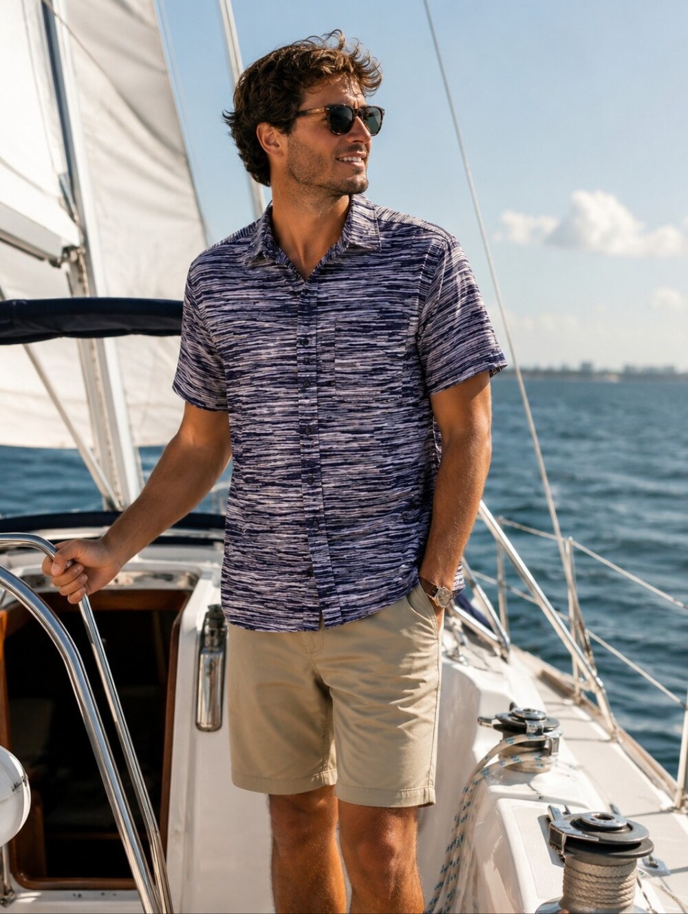 Random Access Short Sleeve Slim Fit Button-down Spacedye Shirt Casual Men's M